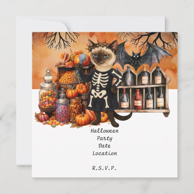Invitation Fête d'Halloween avec des chats et des gâteaux (Devant)