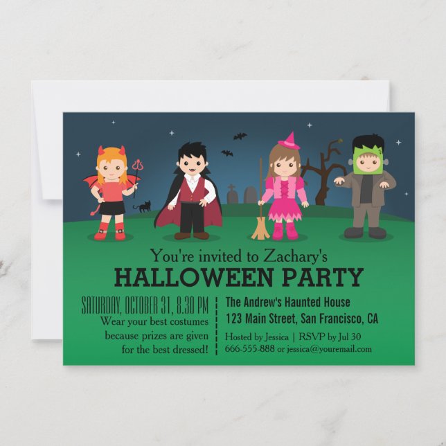 Invitation Fête d'Halloween avec des monstres mignons et effr (Devant)