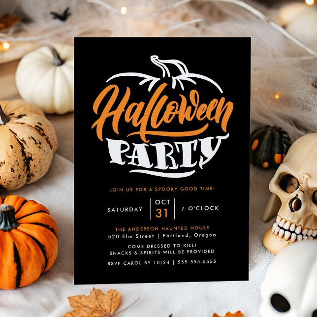Invitation Fête d'Halloween avec typographie de citrouille or (Créateur téléchargé)