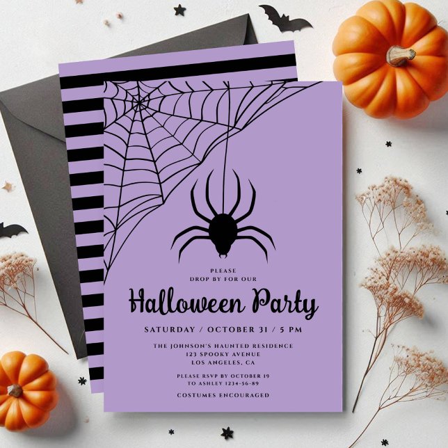 Invitation Fête d'Halloween avec une jolie araignée noire (Cute Black Spider Halloween Party Invitation)