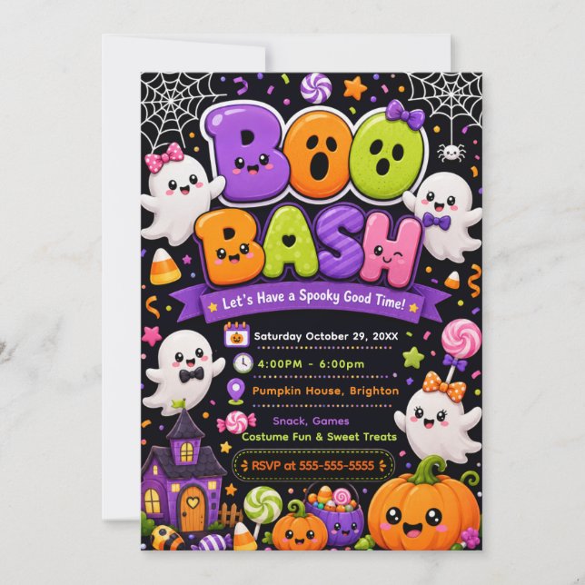 Invitation Fête d'Halloween Bash Boo Mignonne (Devant)