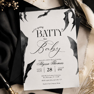 Invitation Fête d'Halloween Bébé Chauves-Souris Noir et Blanc
