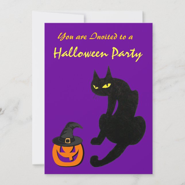 Invitation FETE D'HALLOWEEN BLACK CAT Métallic Or (Devant)