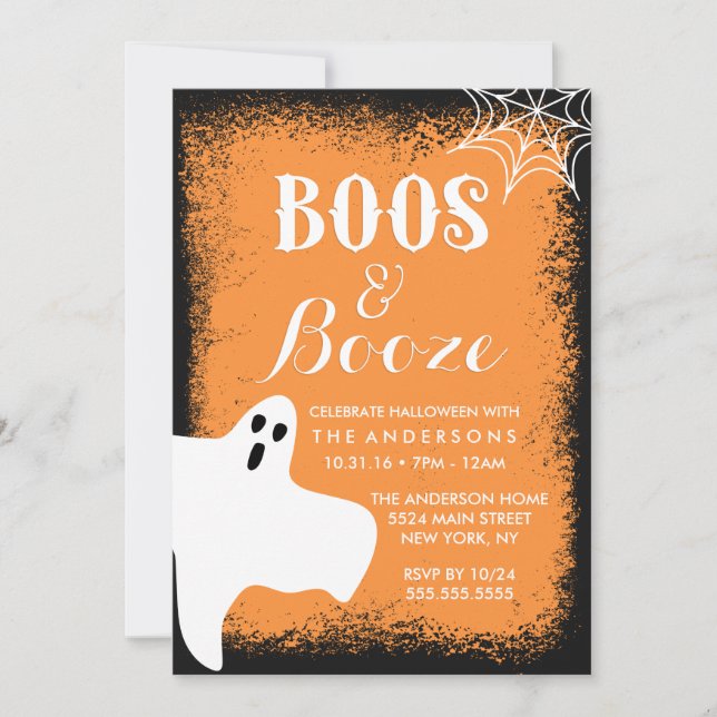 Invitation Fête d'Halloween Boos and Booze (Devant)