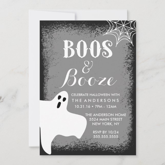 Invitation Fête d'Halloween Boos and Booze (Devant)