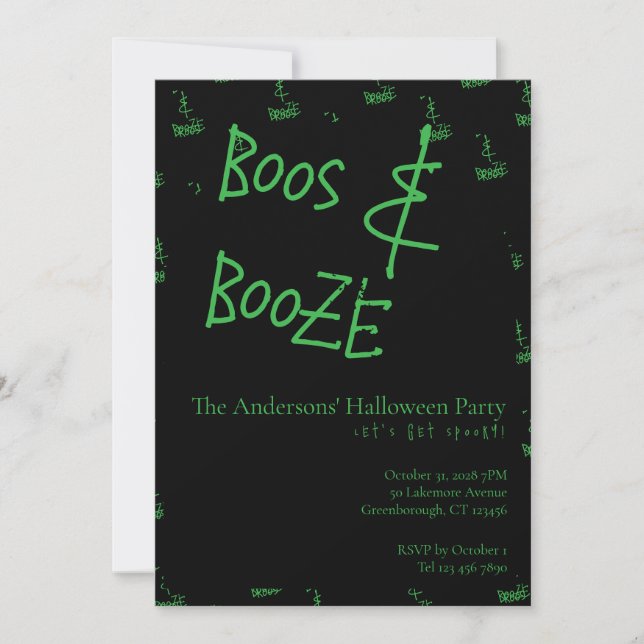 Invitation Fête d'Halloween Boos et Boissons Vert Noir (Devant)