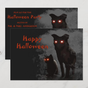 Invitation Fête d'Halloween Chat et Chien Noirs Méchants