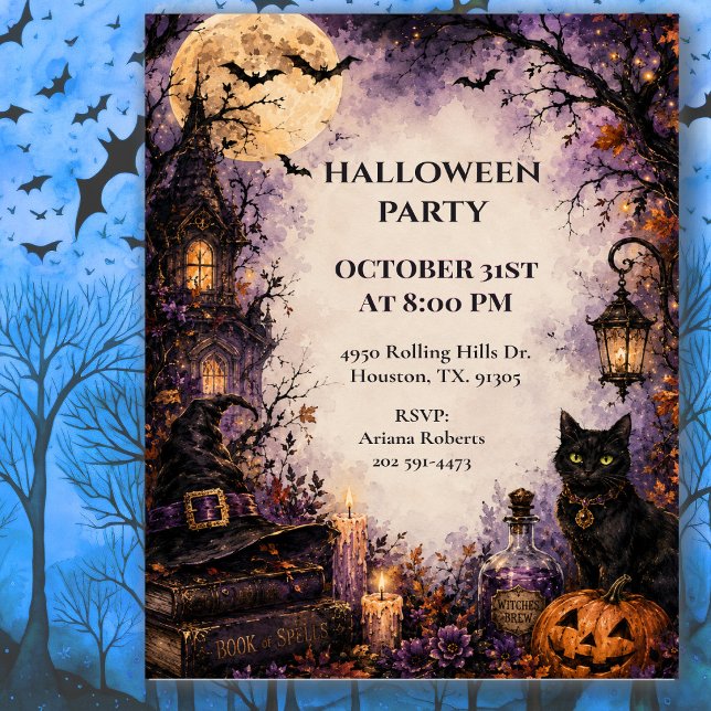 Invitation Fête d'Halloween Chat Fantôme  (Créateur téléchargé)