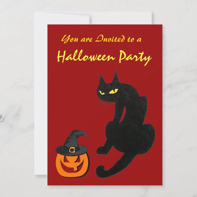 INVITATION FÊTE D'HALLOWEEN CHAT NOIR (Devant)