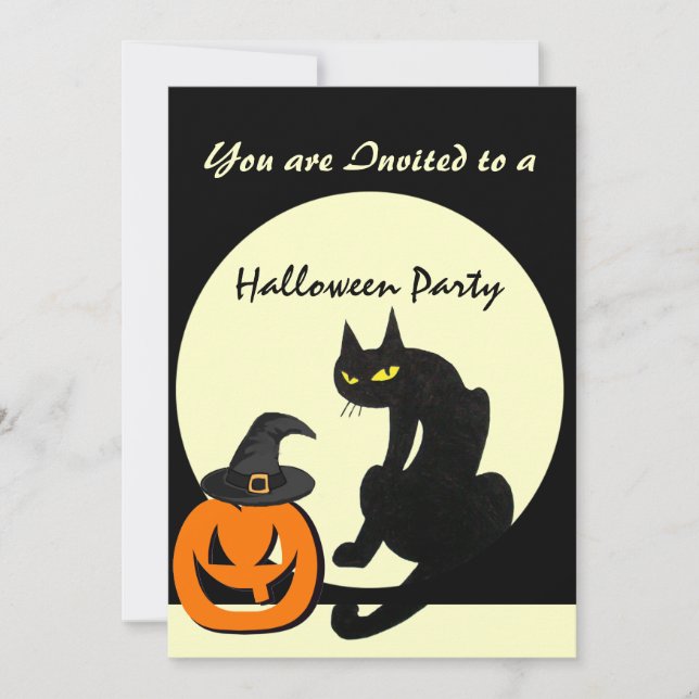 INVITATION FÊTE D'HALLOWEEN CHAT NOIR (Devant)