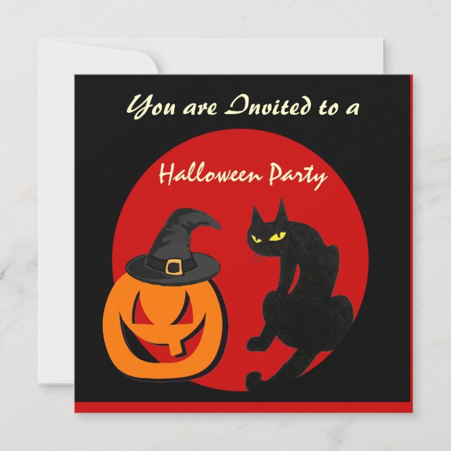 INVITATION FÊTE D'HALLOWEEN CHAT NOIR (Devant)