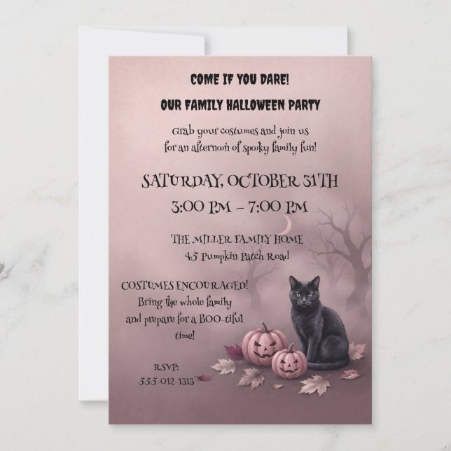 Invitation Fête d'Halloween Chat Noir Vintage et Citrouilles  (Devant)