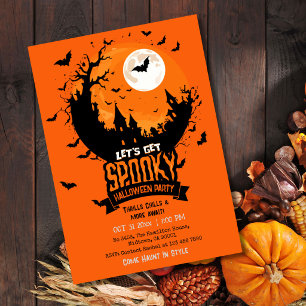 Invitation Fête d'Halloween Château Hanté Chauve-Souris Sombr