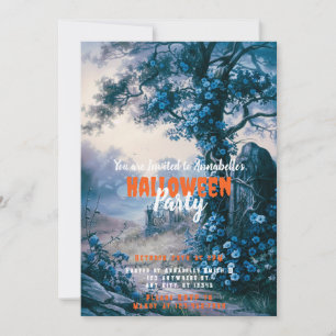 Invitation Fête d'Halloween Cimetière effrayant et sinistre