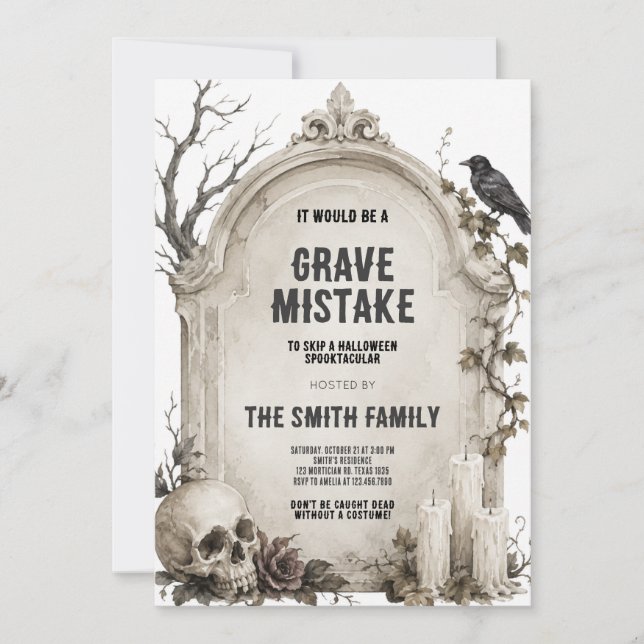 Invitation Fête d'Halloween Cimetière Gothique Aquarelle (Devant)