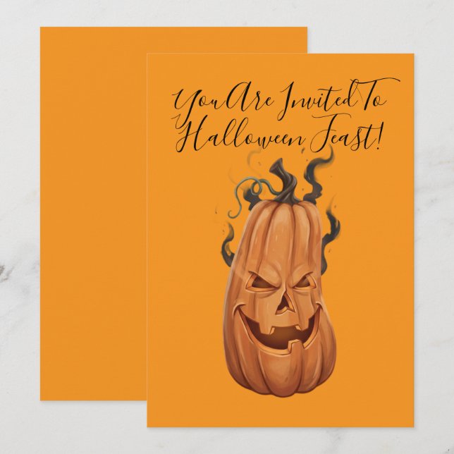 Invitation Fête d'Halloween Citrouille (Devant / Derrière)