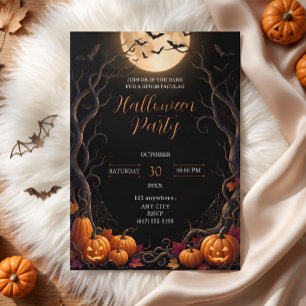 Invitation Fête d'Halloween Citrouille de Lune Sombre