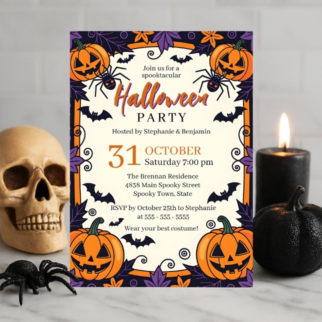 Invitation Fête d'Halloween Citrouille Épouvantable Orange Vi (Créateur téléchargé)