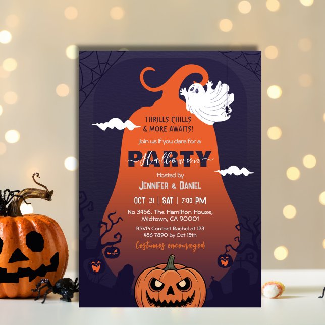 Invitation Fête d'Halloween Citrouille Fantôme Cimetière Viol (Créateur téléchargé)