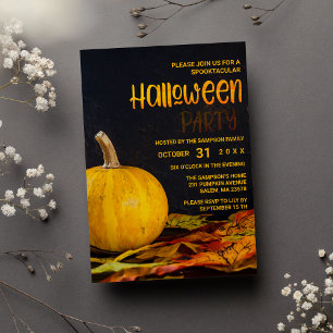 Invitation Fête d'Halloween citrouille jaune orange vif