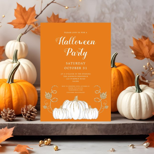 Invitation Fête d'Halloween Citrouille Orange Mignonne (Cute Orange Pumpkin Halloween Party Invitation)