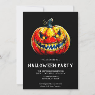 Invitation Fête d'Halloween Citrouille Souriant Gothique