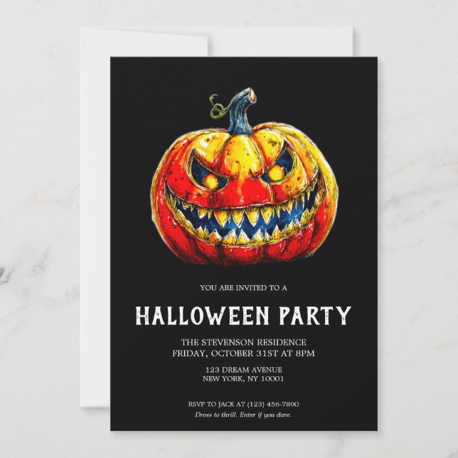 Invitation Fête d'Halloween Citrouille Souriant Gothique (Devant)