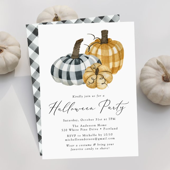 Invitation Fête d'Halloween Citrouilles Carreaux Rustiques (Créateur téléchargé)