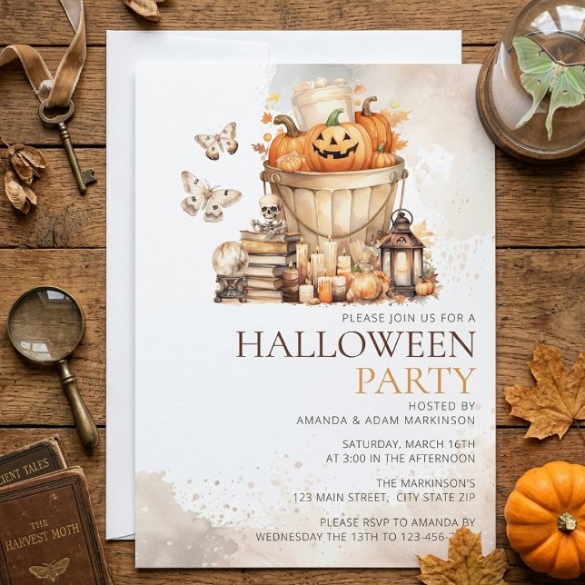 Invitation Fête d'Halloween Citrouilles Neutres Aquarelle (Créateur téléchargé)