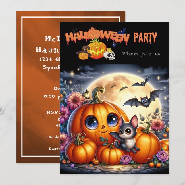 Invitation Fête d'Halloween Colorée & Modifiable (Devant / Derrière)