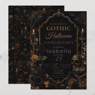 Invitation Fête d'Halloween Corbeau Gothique