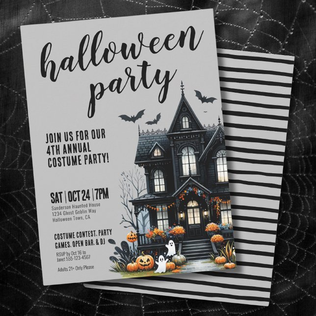 Invitation Fête d'Halloween Costume Annuel Maison Hantée (Halloween Party Annual Costume Haunted House Invitation)