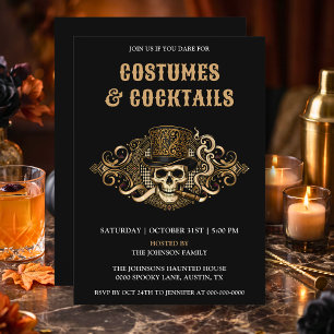 Invitation Fête d'Halloween Costumes & Cocktails Tête de Mort