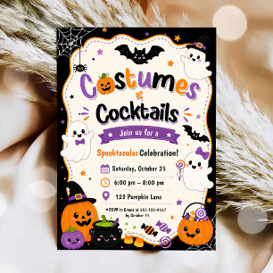 Invitation Fête d'Halloween Costumes Colorés Et Cocktails