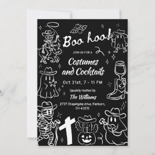 Invitation Fête d'Halloween Cowboy à main noire et blanche
