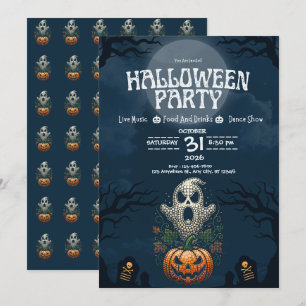 Invitation Fête d'Halloween Crâne Citrouille Design Gothique