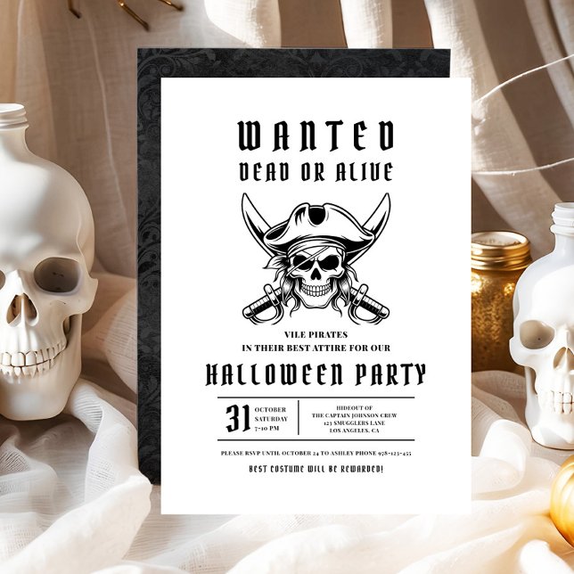 Invitation Fête d'Halloween crâne de pirate  (Pirate Skull Halloween Party Invitation)