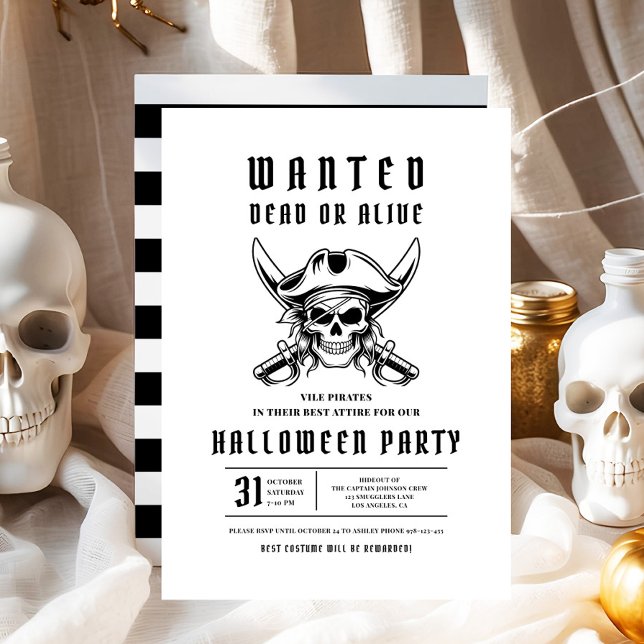 Invitation Fête d'Halloween crâne de pirate  (Pirate Skull Halloween Party Invitation)