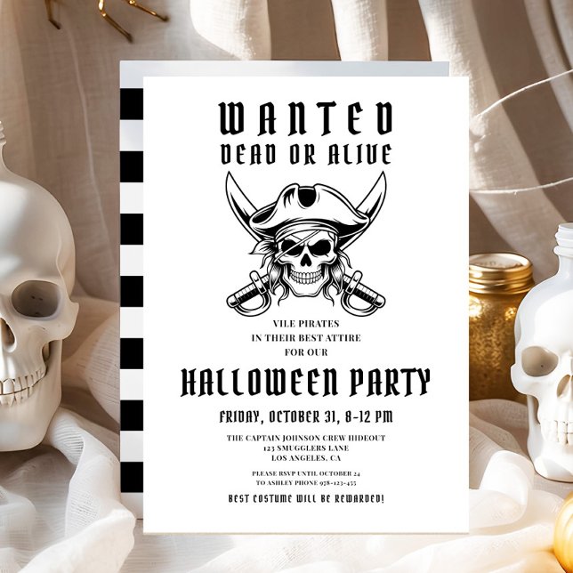 Invitation Fête d'Halloween crâne de pirate vintage  (Vintage Pirate Skull Halloween Party Invitation)