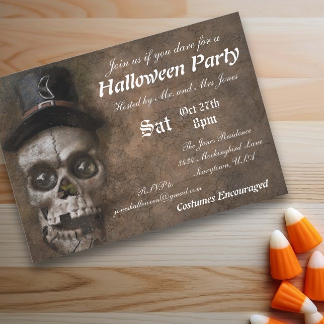 Invitation Fête d'Halloween crâne effrayant de style vintage (Créateur téléchargé)