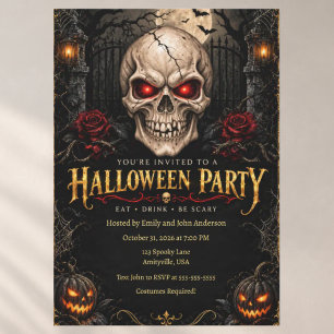 Invitation Fête d'Halloween crâne effrayant gothique