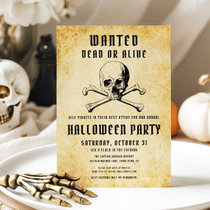 Invitation Fête d'Halloween crâne et os de pirate vintage