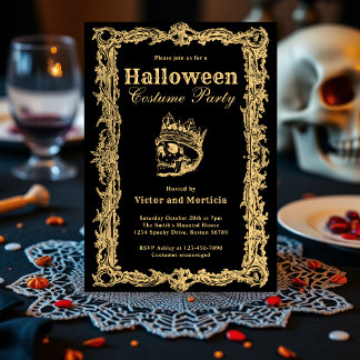 Invitation Fête d'Halloween crâne gothique noir vintage