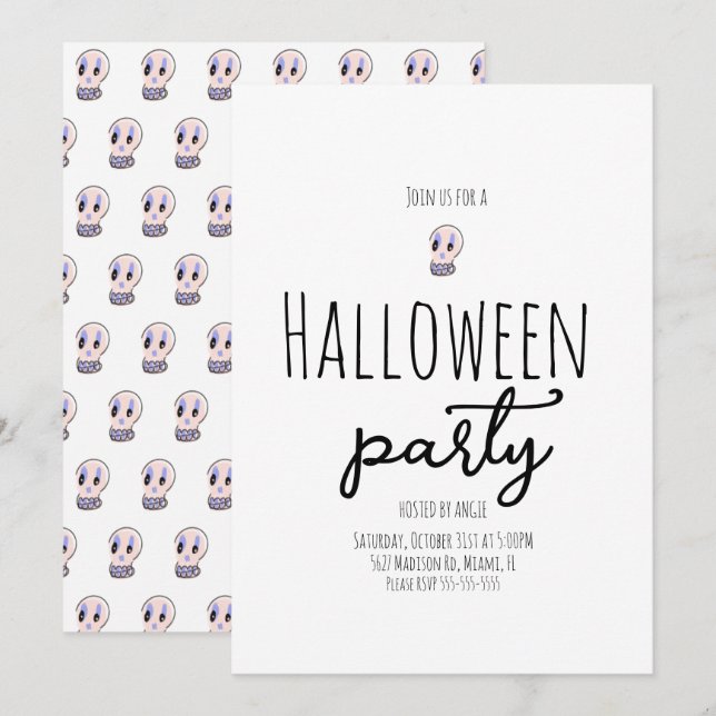 Invitation Fête d'Halloween crâne vintage doodle  (Devant / Derrière)