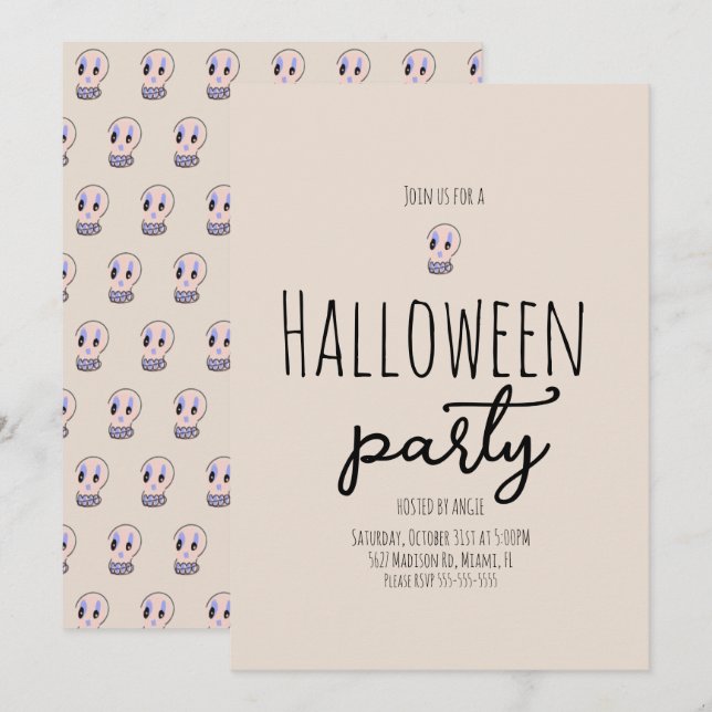 Invitation Fête d'Halloween crâne vintage doodle   (Devant / Derrière)