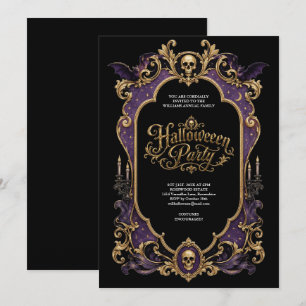 Invitation Fête d'Halloween crâne violet gothique