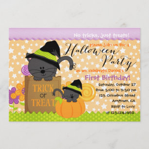Invitation Fête d'Halloween Cute Kittens pour les enfants