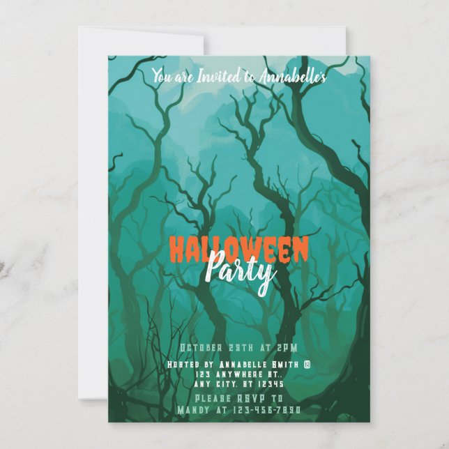 Invitation Fête d'Halloween dans une forêt brumeuse et effray (Devant)