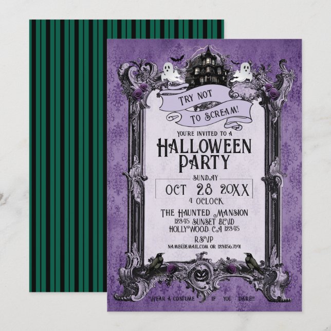Invitation Fête d'Halloween dans une maison hantée (Devant / Derrière)