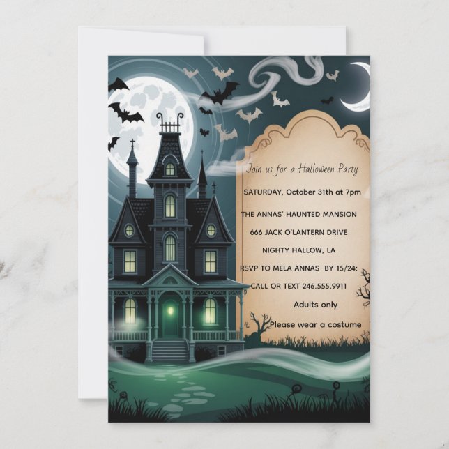 Invitation Fête d'Halloween dans une maison hantée effrayante (Devant)